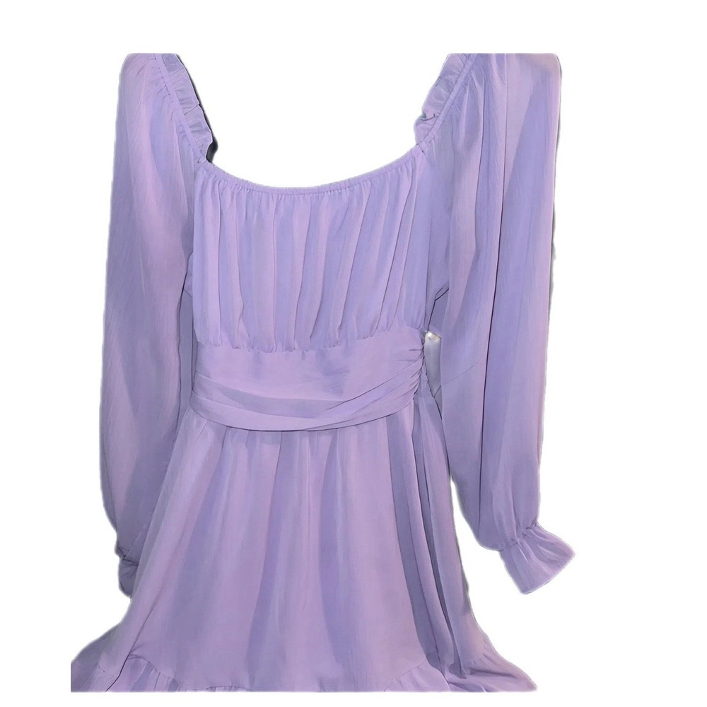 Lavender Purple Long Sleeve Backless Tie Back Mini Dress Size Medium Ruffle Trim